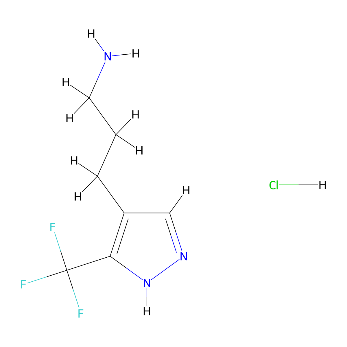 3-[3-(trifluoromethyl)-1H-pyrazol-4-yl]propan-1-amine hydrochloride molecular structure, CAS 1379163-39-9