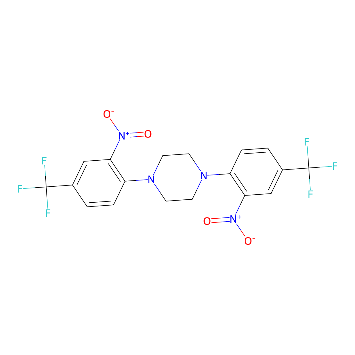 1,4-Bis[2-nitro-4-(trifluoromethyl)phenyl]piperazine molecular structure, CAS 137918-81-1