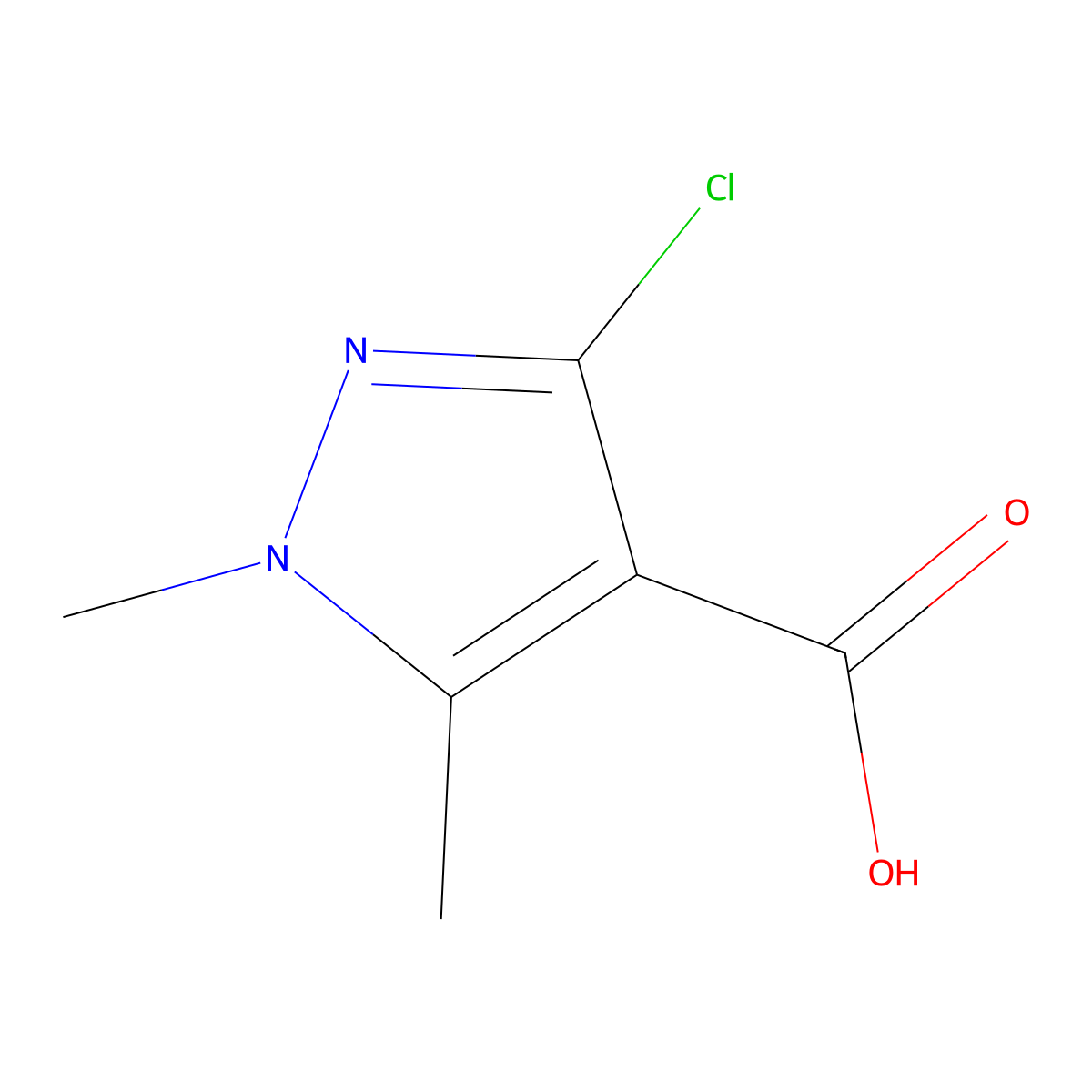 3-chloro-1,5-dimethyl-1H-pyrazole-4-carboxylic acid molecular structure, CAS 1379186-91-0