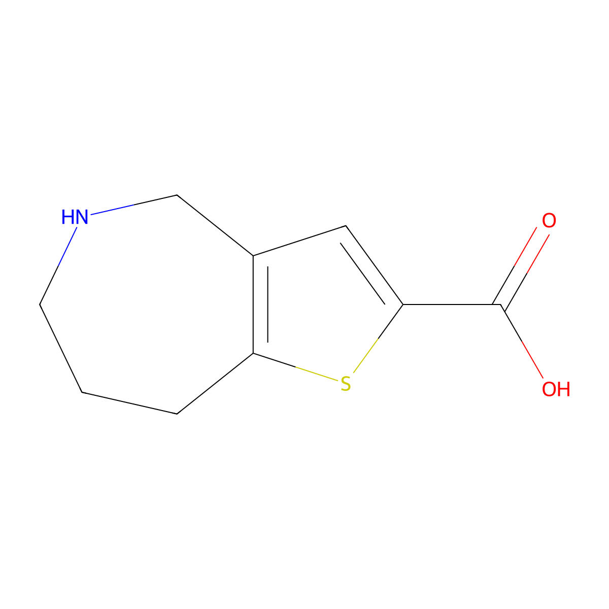 4H,5H,6H,7H,8H-thieno[3,2-c]azepine-2-carboxylic acid molecular structure, CAS 1379197-11-1