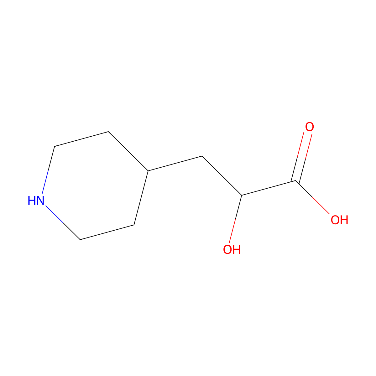 2-Hydroxy-3-(piperidin-4-yl)propanoic acid molecular structure, CAS 1379202-85-3