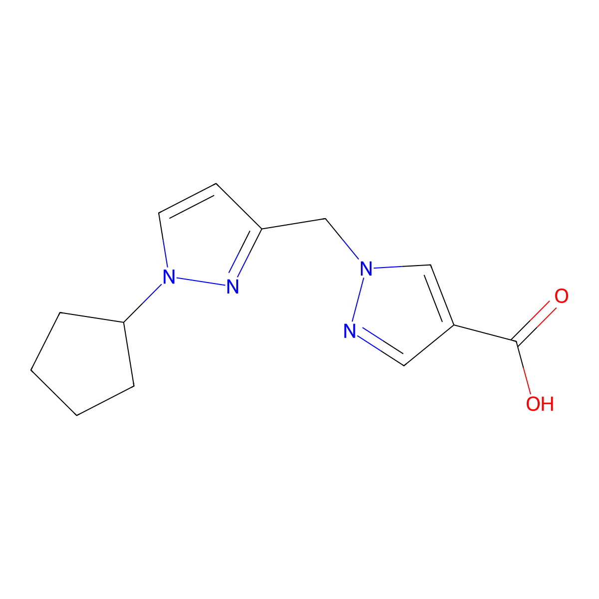 1-[(1-cyclopentyl-1H-pyrazol-3-yl)methyl]-1H-pyrazole-4-carboxylic acid molecular structure, CAS 1379225-55-4
