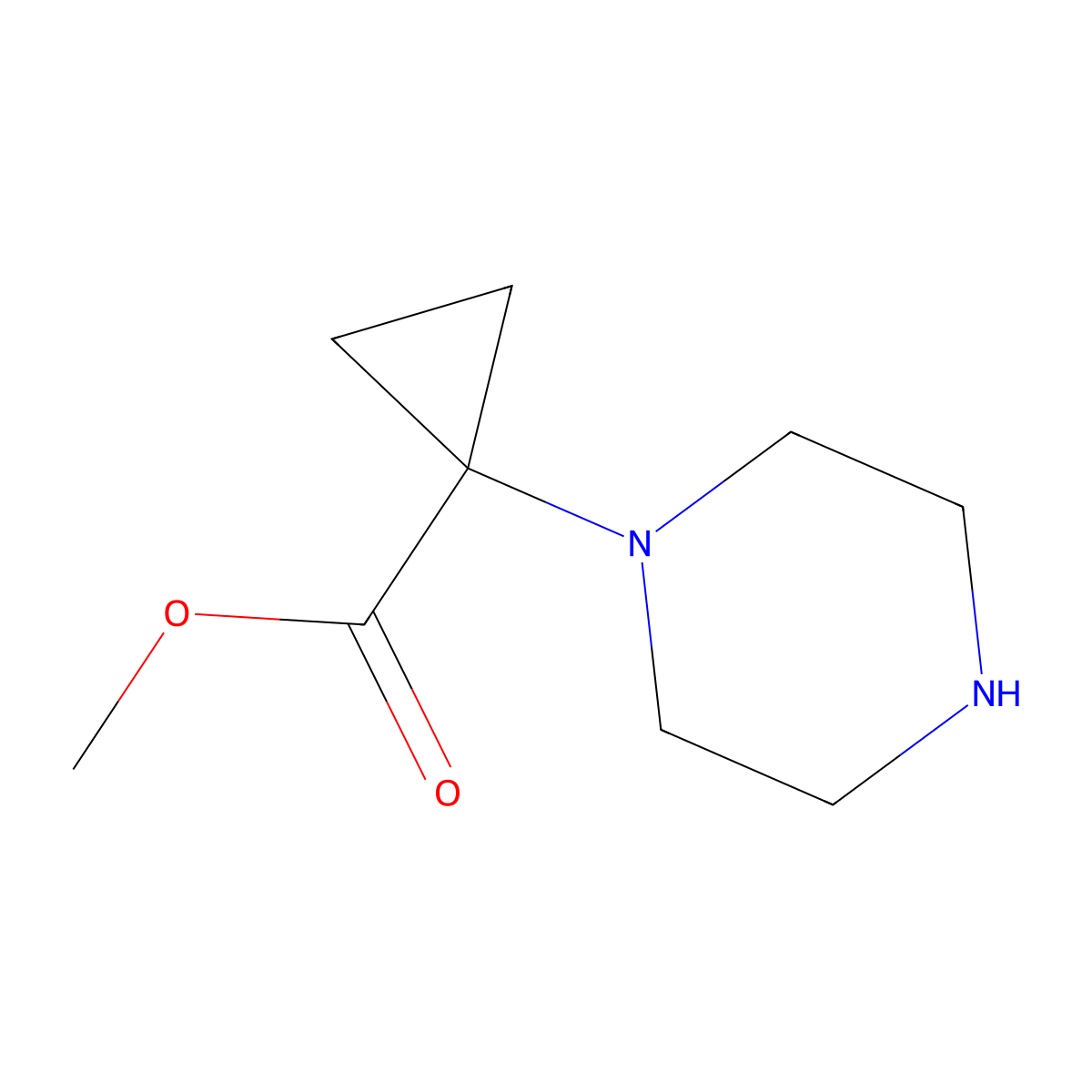 Methyl 1-(piperazin-1-yl)cyclopropane-1-carboxylate molecular structure, CAS 1379270-70-8