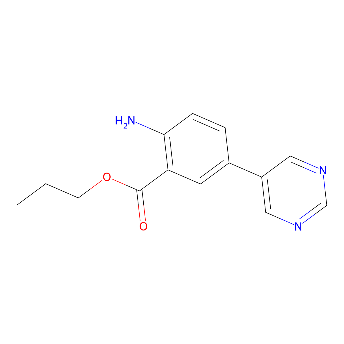 Propyl 2-amino-5-(pyrimidin-5-yl)benzoate molecular structure, CAS 1379277-55-0