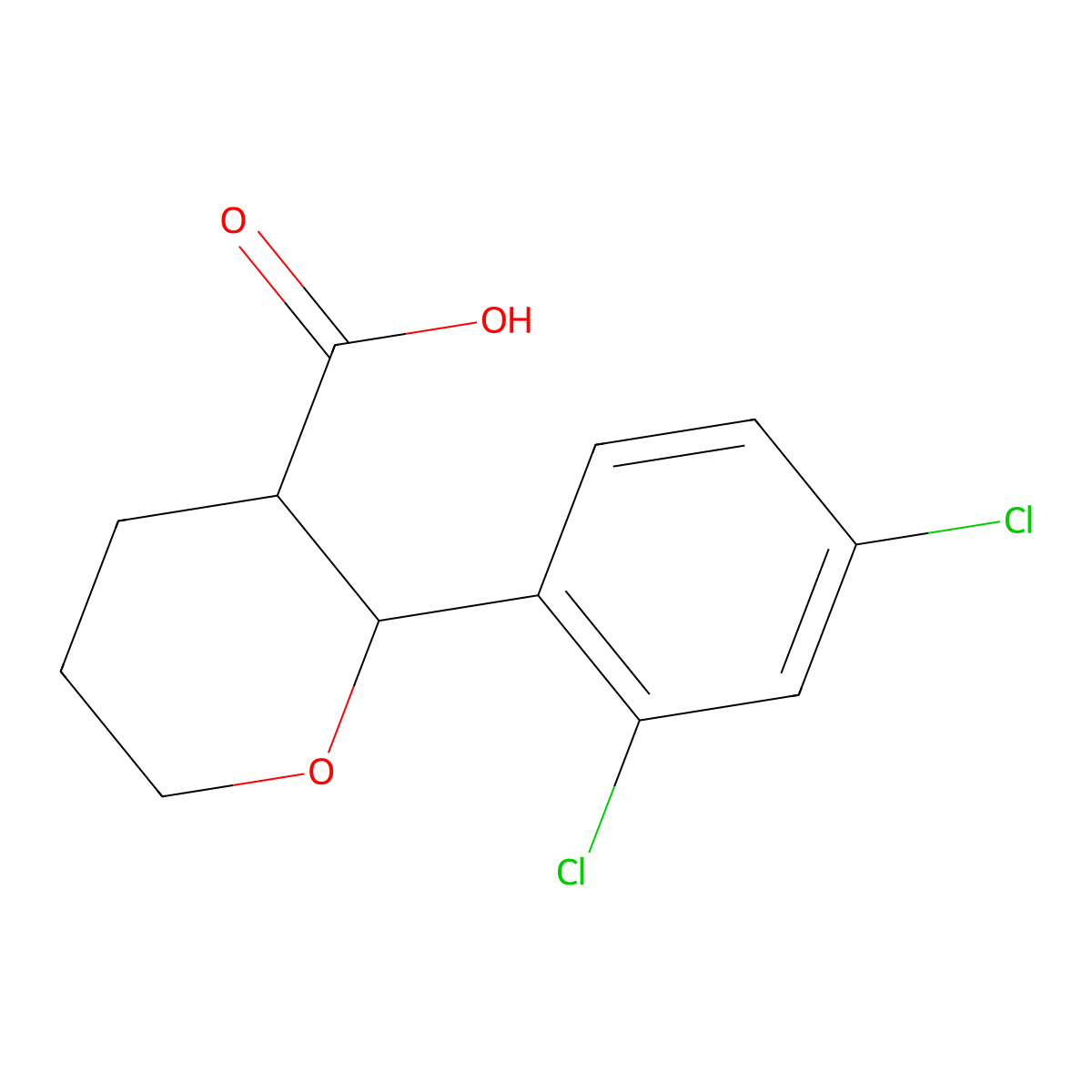 2-(2,4-Dichlorophenyl)oxane-3-carboxylic acid molecular structure, CAS 1379284-13-5