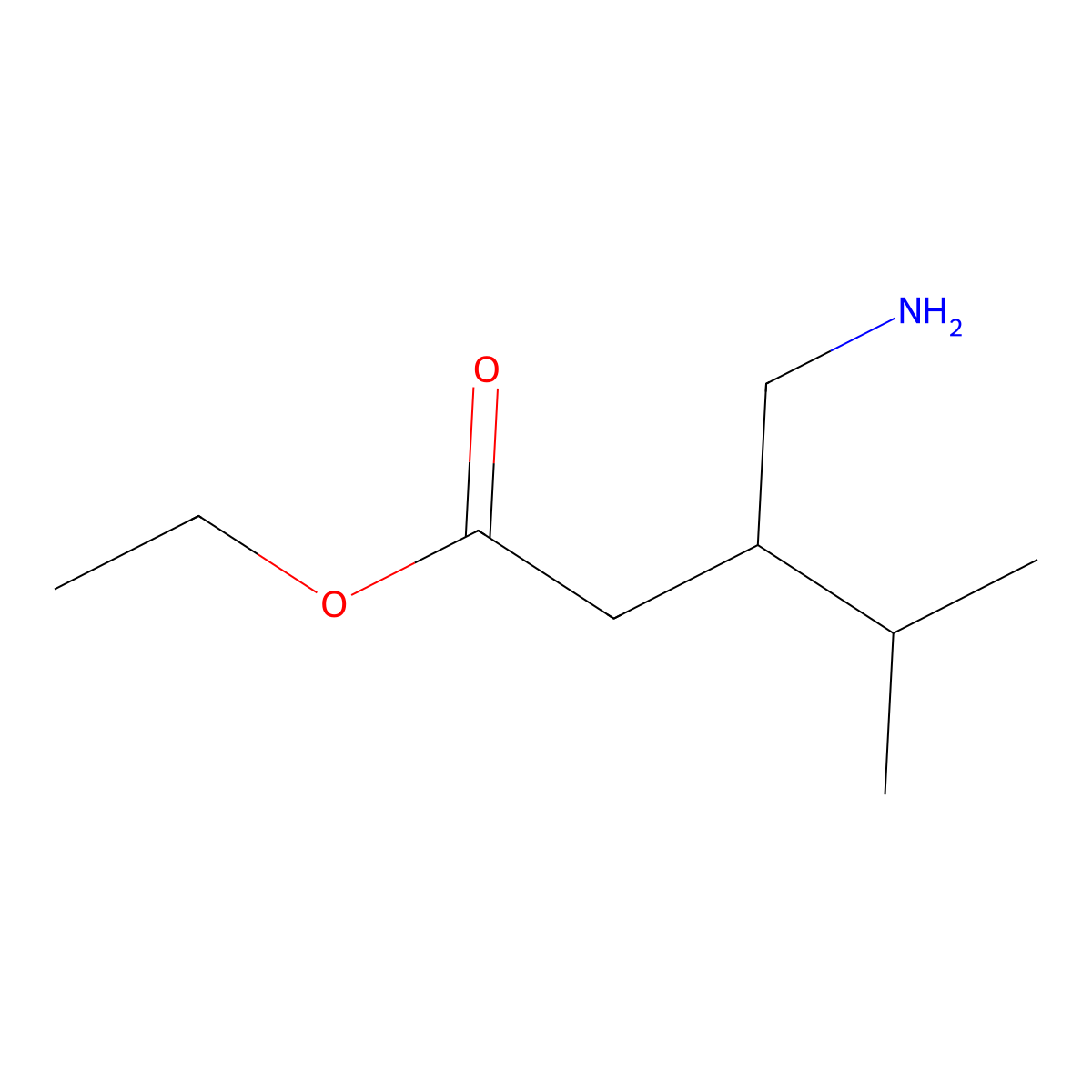 Ethyl 3-(aminomethyl)-4-methylpentanoate molecular structure, CAS 1379295-77-8