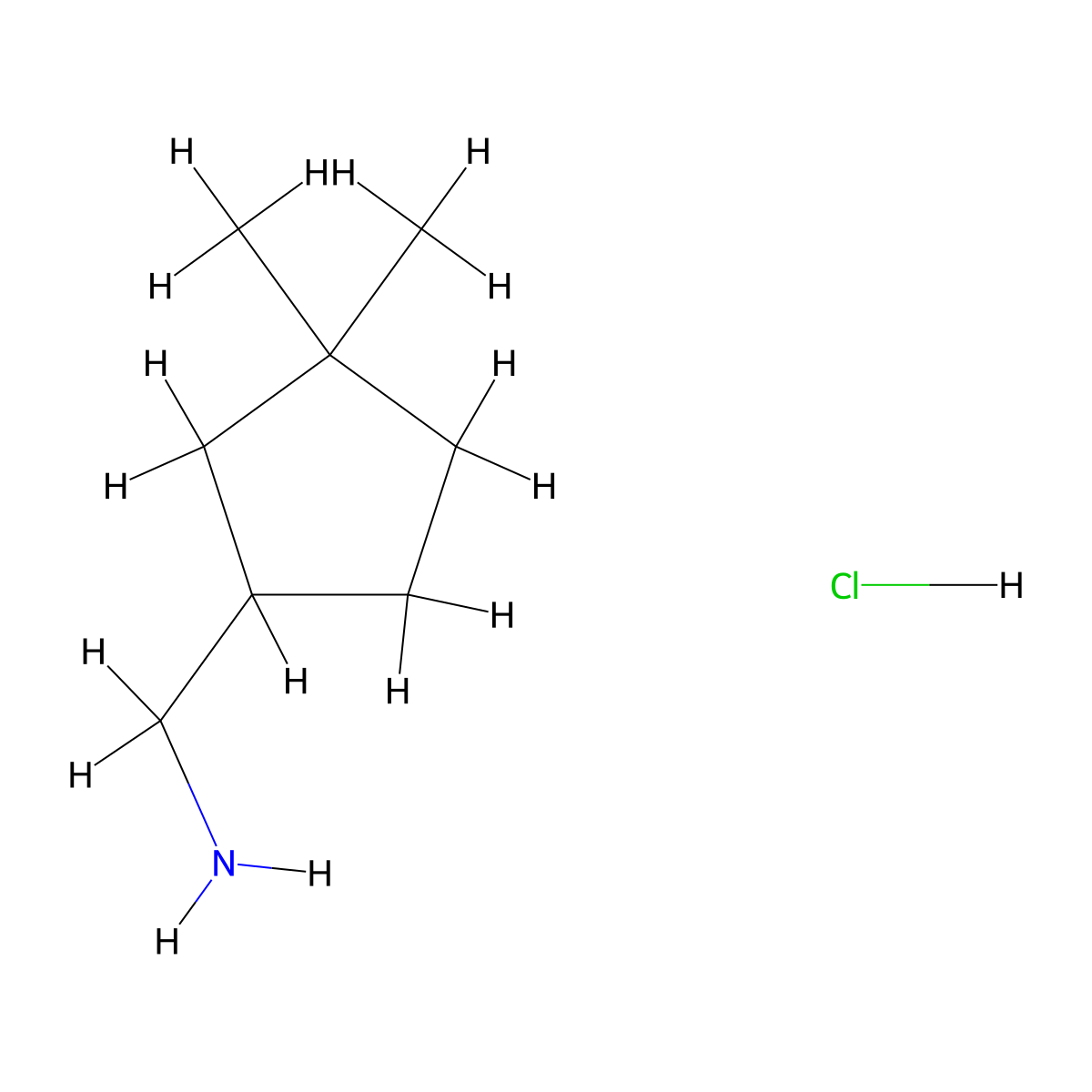 (3,3-Dimethylcyclopentyl)methanamine hydrochloride molecular structure, CAS 1379304-45-6