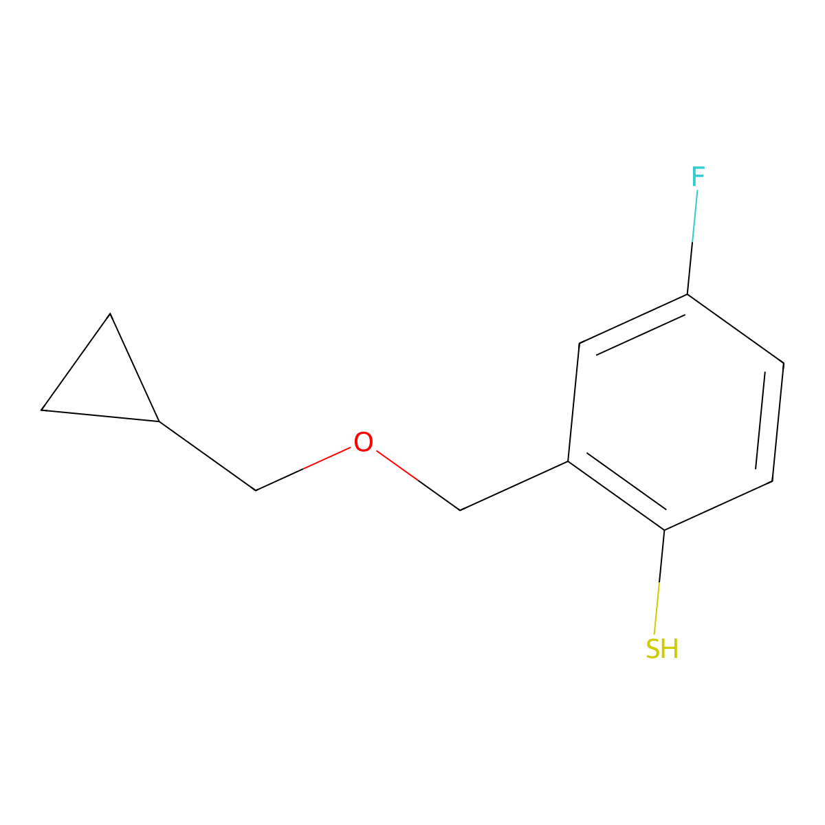 2-[(Cyclopropanemethoxy)methyl]-4-fluorothiophenol molecular structure, CAS 1379309-05-3