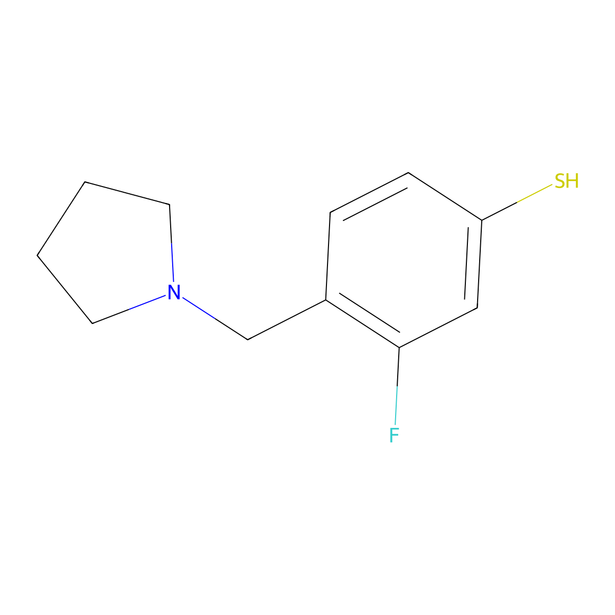 3-Fluoro-4-(pyrrolidin-1-ylmethyl)benzenethiol molecular structure, CAS 1379310-32-3