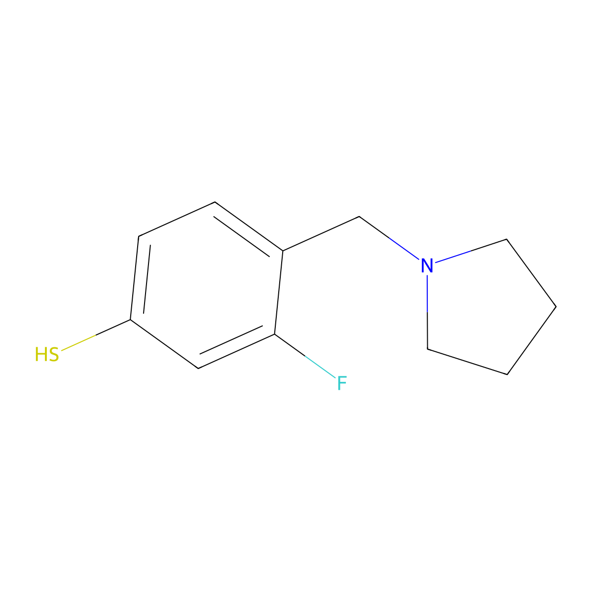 3-Fluoro-4-(pyrrolidin-1-ylmethyl)benzenethiol molecular structure, CAS 1379310-32-3