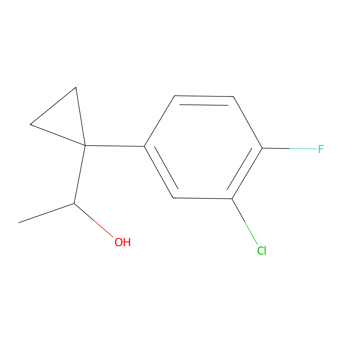 1-[1-(3-Chloro-4-fluorophenyl)cyclopropyl]ethan-1-ol molecular structure, CAS 1379312-89-6