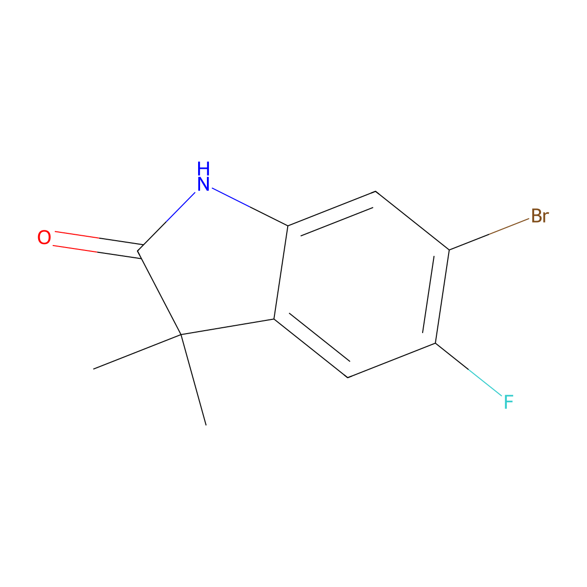 2H-Indol-2-one, 6-bromo-5-fluoro-1,3-dihydro-3,3-dimethyl- molecular structure, CAS 1379313-54-8