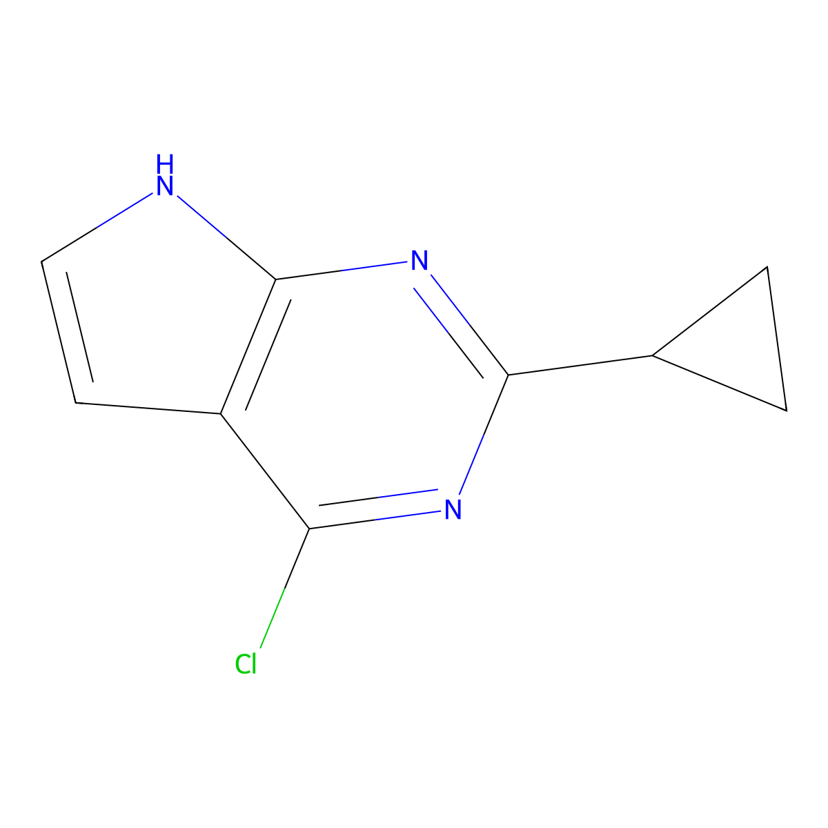 4-chloro-2-cyclopropyl-7H-pyrrolo(2,3-d)pyrimidine molecular structure, CAS 1379340-05-2