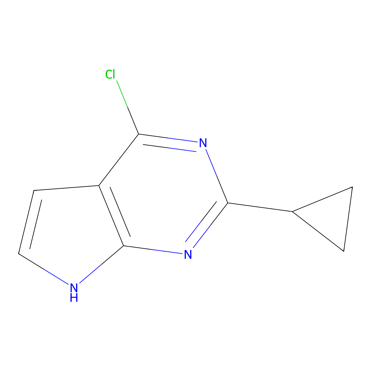 4-chloro-2-cyclopropyl-7H-pyrrolo(2,3-d)pyrimidine molecular structure, CAS 1379340-05-2