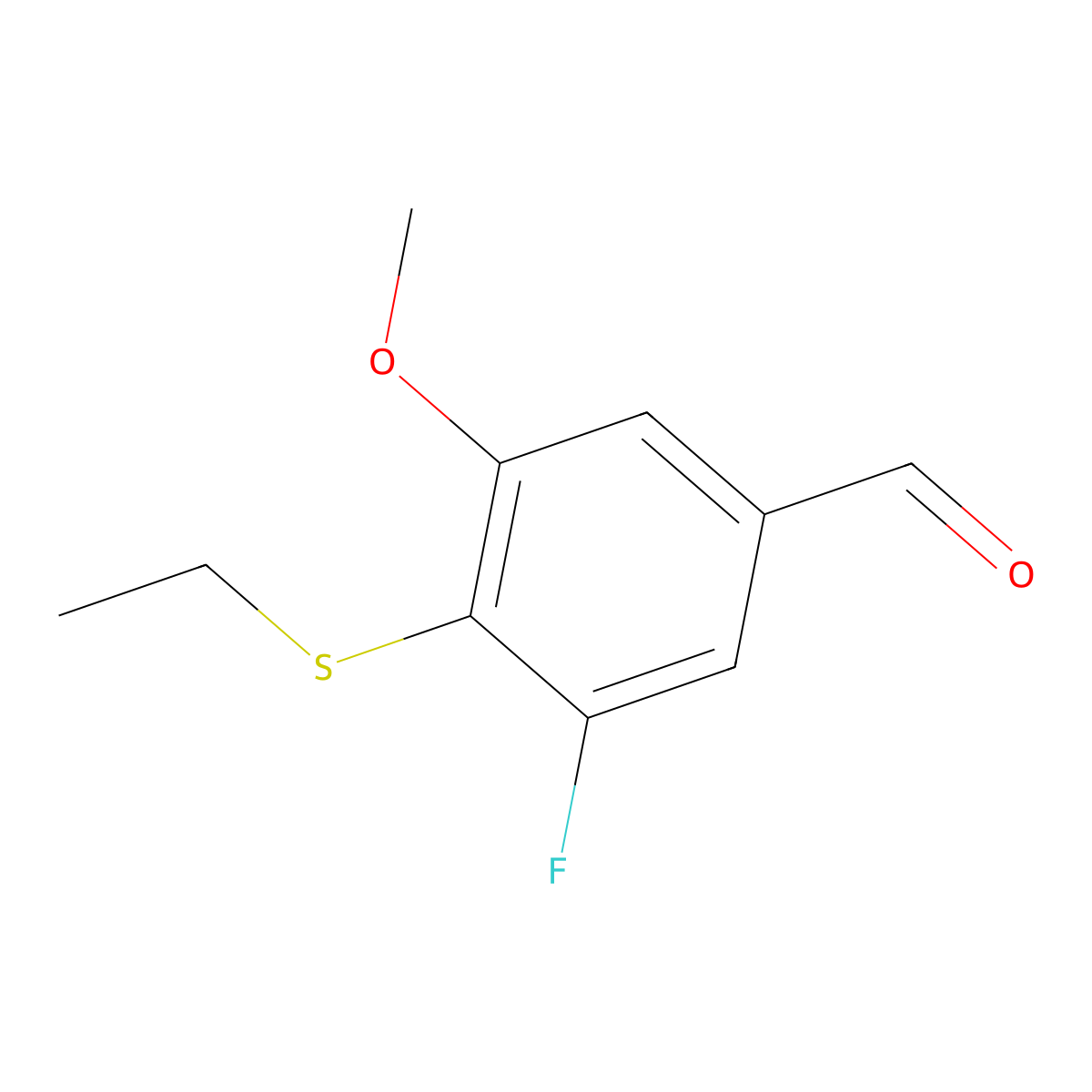 Benzaldehyde, 4-(ethylthio)-3-fluoro-5-methoxy- molecular structure, CAS 1379340-42-7