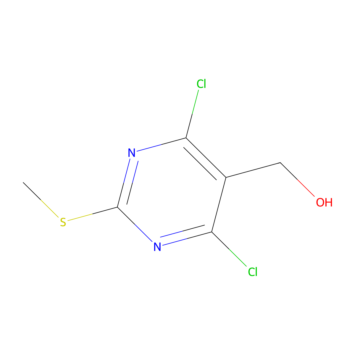 [4,6-Dichloro-2-(methylsulfanyl)pyrimidin-5-yl]methanol molecular structure, CAS 1379349-77-5