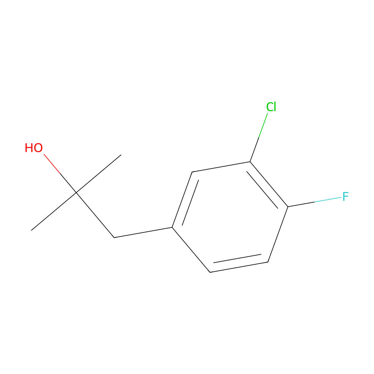 1-(3-Chloro-4-fluorophenyl)-2-methylpropan-2-ol molecular structure, CAS 1379360-40-3