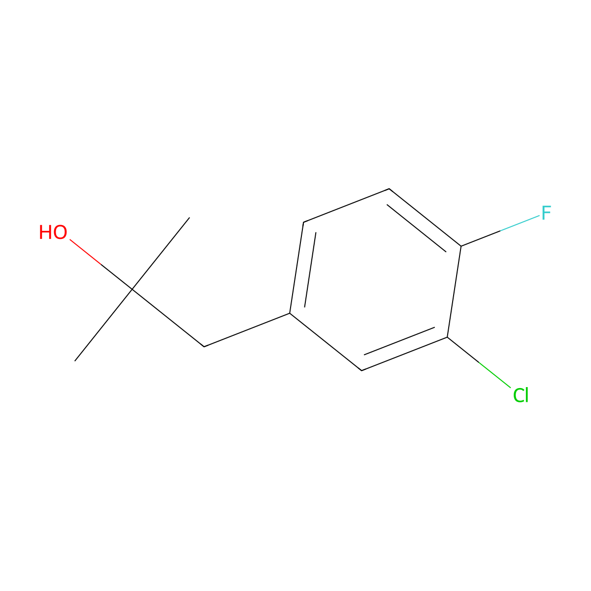 1-(3-Chloro-4-fluorophenyl)-2-methylpropan-2-ol molecular structure, CAS 1379360-40-3