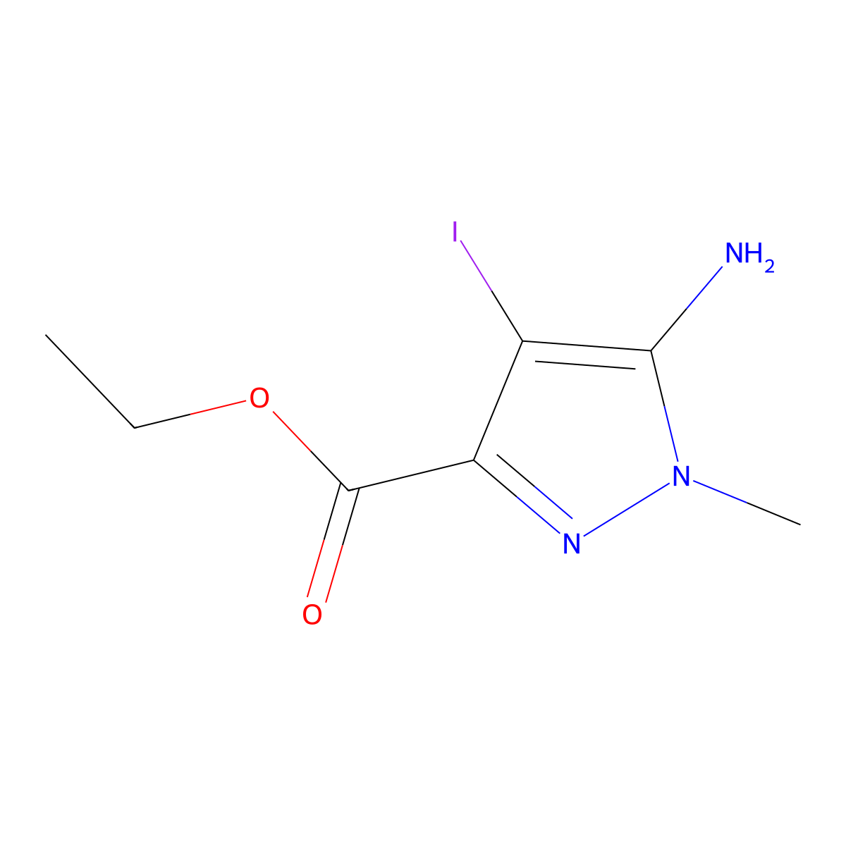 Ethyl 5-amino-4-iodo-1-methyl-1H-pyrazole-3-carboxylate molecular structure, CAS 1379360-46-9