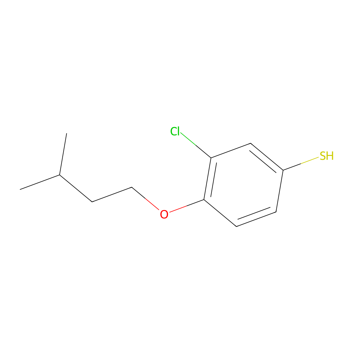 3-Chloro-4-(isopentyloxy)benzenethiol molecular structure, CAS 1379362-75-0