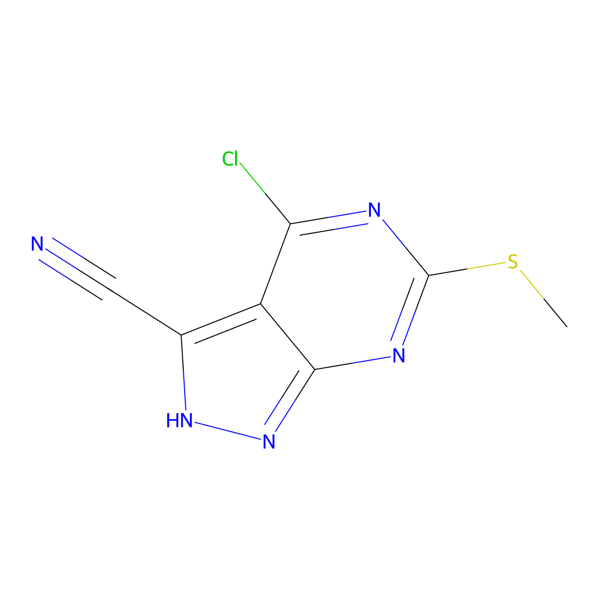 4-Chloro-6-(methylthio)-1H-pyrazolo[3,4-d]pyrimidine-3-carbonitrile molecular structure, CAS 1379363-08-2
