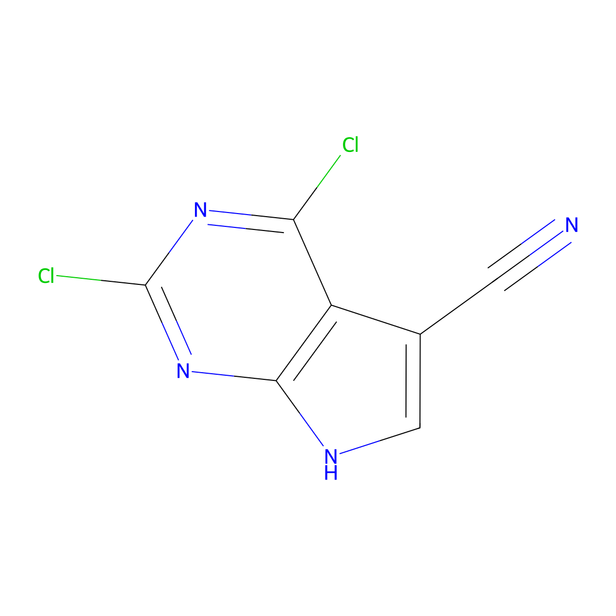 2,4-dichloro-7H-pyrrolo[2,3-d]pyrimidine-5-carbonitrile molecular structure, CAS 1379367-43-7