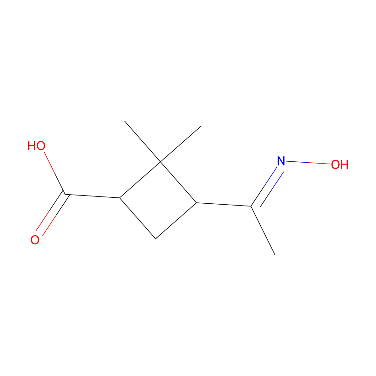 3-[1-(Hydroxyimino)ethyl]-2,2-dimethylcyclobutane-1-carboxylic acid molecular structure, CAS 1379427-51-6