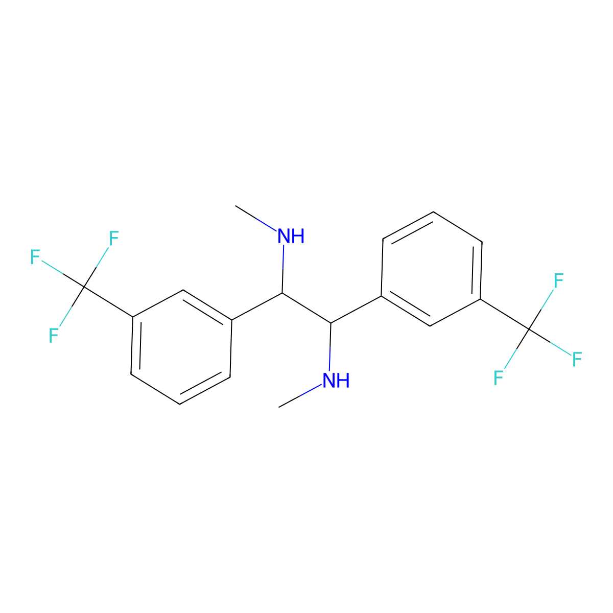 (1R,2R)-(+)-N,N'-Dimethyl-1,2-bis[3-(trifluoromethyl)phenyl]ethylenediamine molecular structure, CAS 137944-39-9