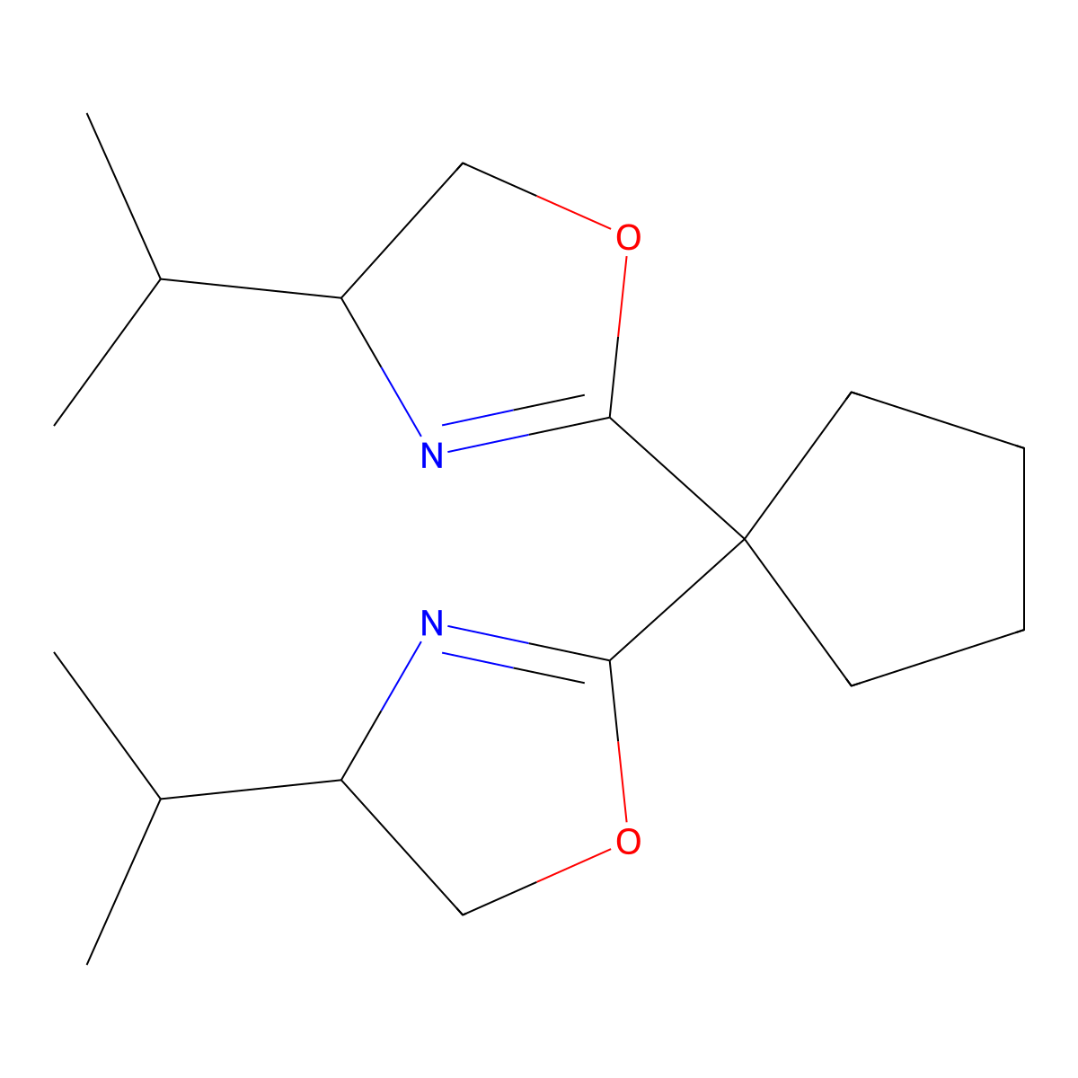 (4S,4'S)-2,2'-(Cyclopentane-1,1-diyl)bis(4-isopropyl-4,5-dihydrooxazole) molecular structure, CAS 1379452-52-4