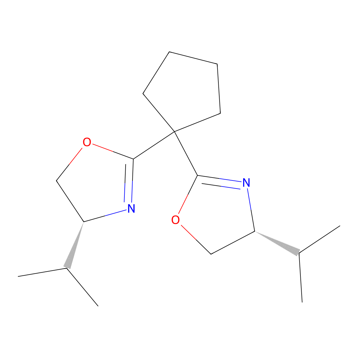 (4R,4'R)-2,2'-(Cyclopentane-1,1-diyl)bis(4-isopropyl-4,5-dihydrooxazole) molecular structure, CAS 1379452-53-5