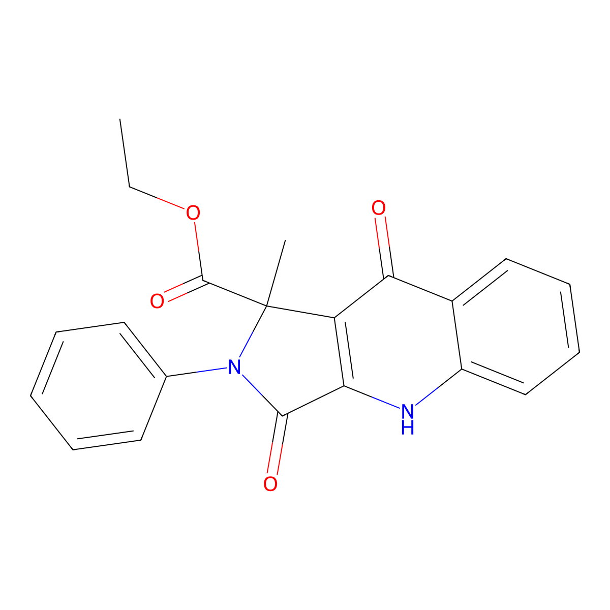 1H-Pyrrolo[3,4-b]quinoline-1-carboxylic acid, 2,3,4,9-tetrahydro-1-methyl-3,9-dioxo-2-phenyl-, ethyl ester molecular structure, CAS 1379474-94-8