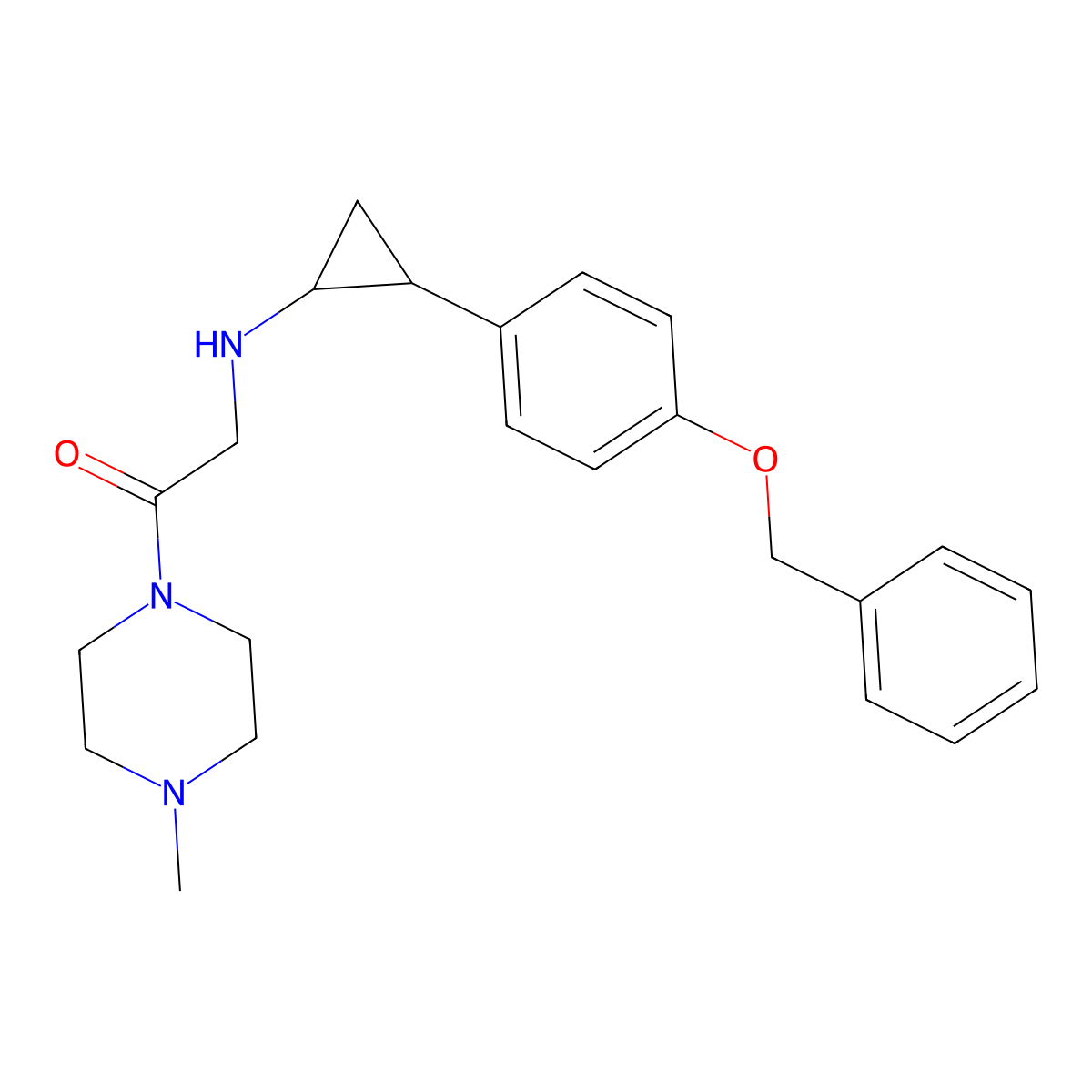 2-((2-(4-(Benzyloxy)phenyl)cyclopropyl)amino)-1-(4-methylpiperazin-1-yl)ethan-1-one molecular structure, CAS 1379507-73-9
