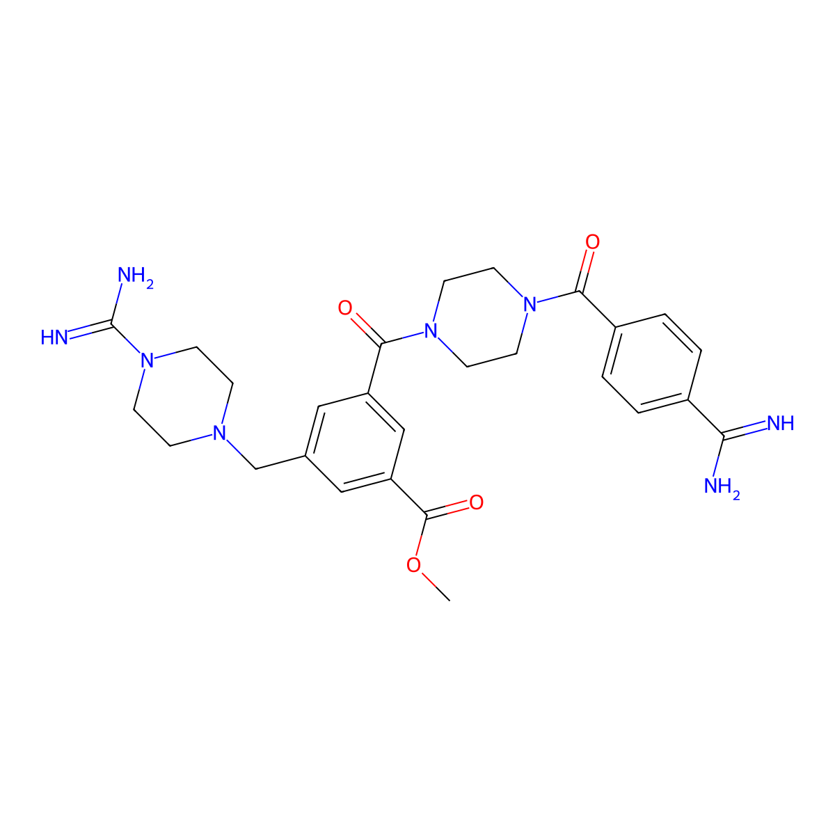 Methyl 3-[4-(4-carbamimidoylbenzoyl)piperazine-1-carbonyl]-5-[(4-carbamimidoylpiperazin-1-yl)methyl]benzoate molecular structure, CAS 1379573-92-8