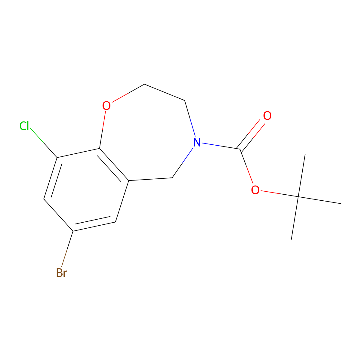 Tert-butyl 7-bromo-9-chloro-2,3,4,5-tetrahydro-1,4-benzoxazepine-4-carboxylate molecular structure, CAS 1379580-48-9