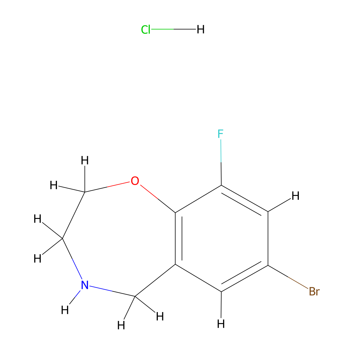 7-Bromo-9-fluoro-2,3,4,5-tetrahydro-1,4-benzoxazepine hydrochloride molecular structure, CAS 1379596-71-0