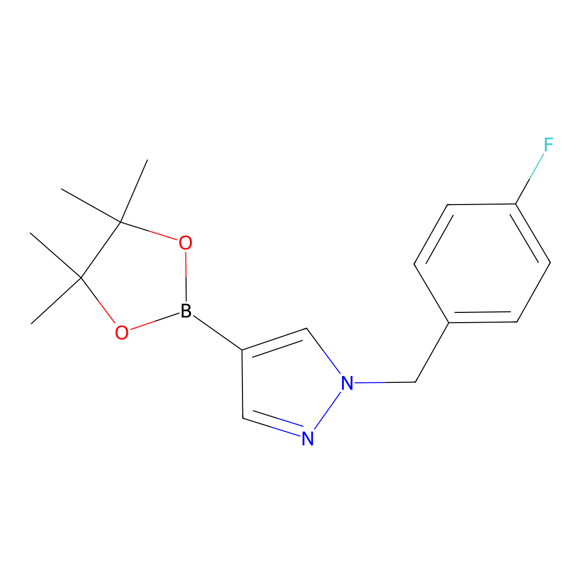 1-(4-fluorobenzyl)-4-(4,4,5,5-tetramethyl-1,3,2-dioxaborolan-2-yl)-1H-pyrazole molecular structure, CAS 1379615-58-3