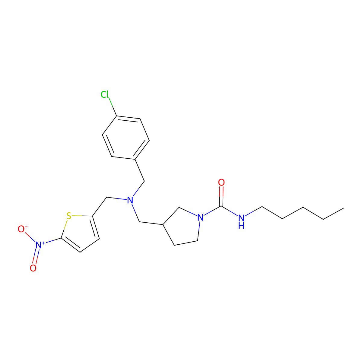 3-((((4-Chlorophenyl)methyl)((5-nitro-2-thienyl)methyl)amino)methyl)-N-pentyl-1-pyrrolidinecarboxamide molecular structure, CAS 1379686-29-9