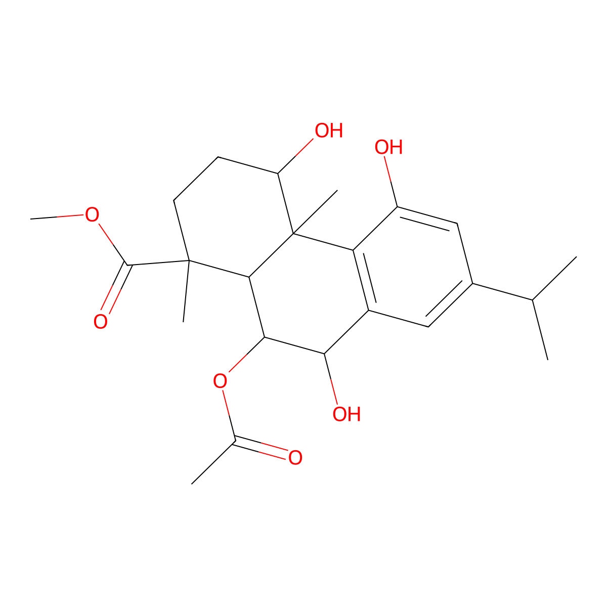 Methyl 6-(acetyloxy)-1,7,11-trihydroxyabieta-8(14),9(11),12-trien-18-oate molecular structure, CAS 1379770-20-3