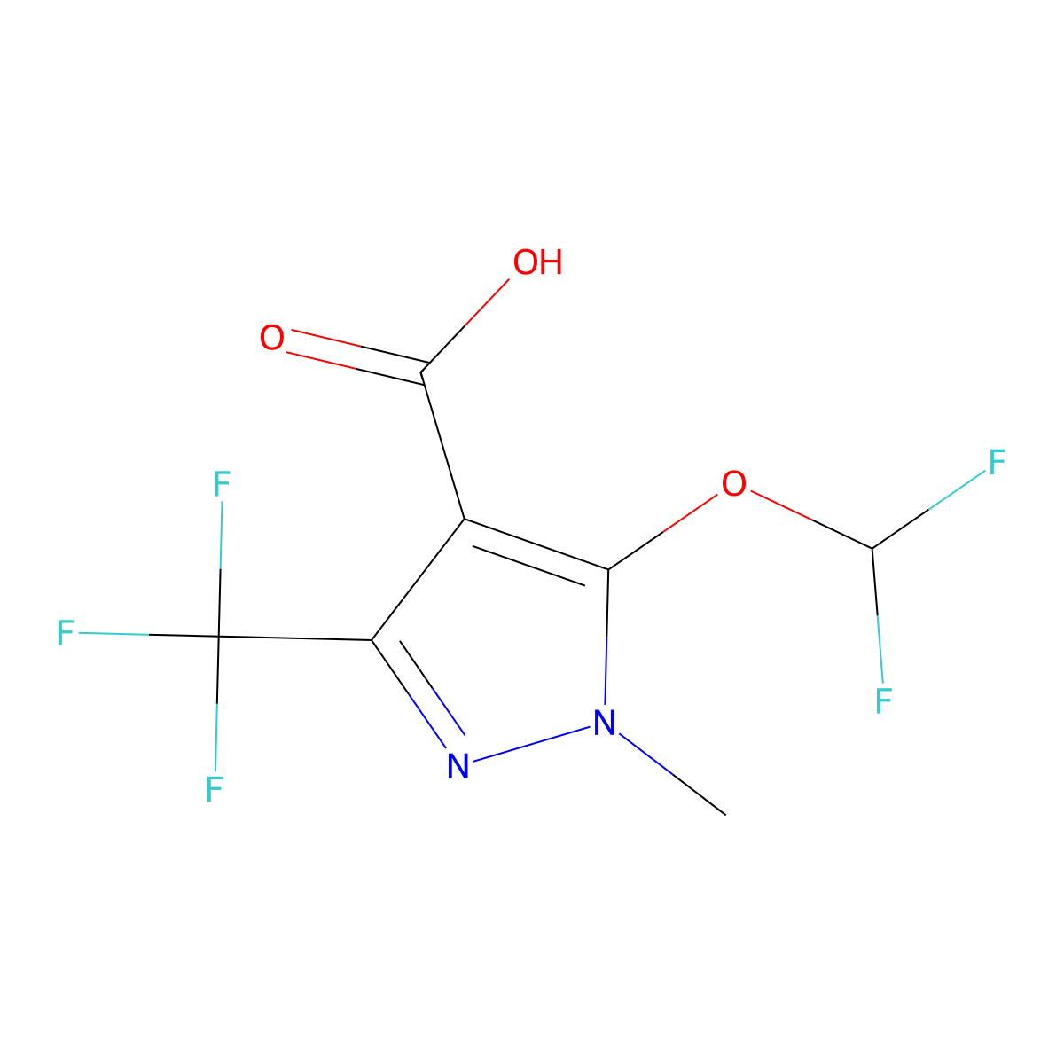 5-(difluoromethoxy)-1-methyl-3-(trifluoromethyl)-1H-pyrazole-4-carboxylic acid molecular structure, CAS 1379794-41-8