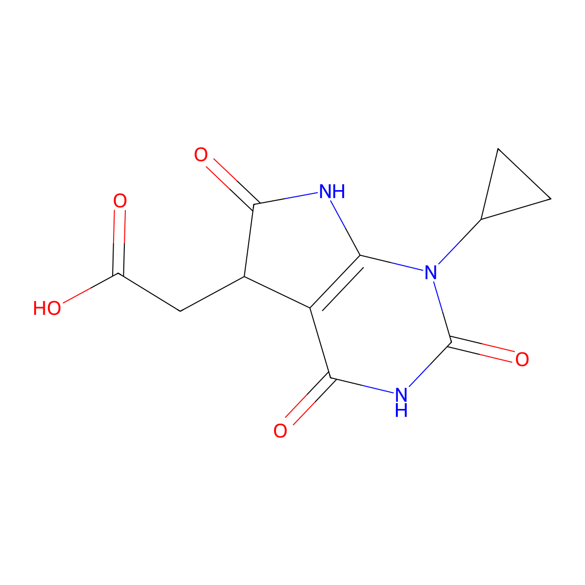 (1-cyclopropyl-2,4,6-trioxo-2,3,4,5,6,7-hexahydro-1H-pyrrolo[2,3-d]pyrimidin-5-yl)acetic acid molecular structure, CAS 1379811-28-5