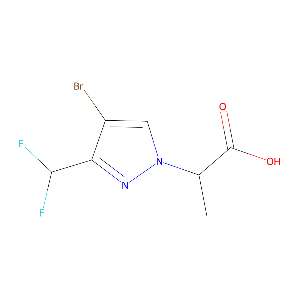 2-[4-bromo-3-(difluoromethyl)-1H-pyrazol-1-yl]propanoic acid molecular structure, CAS 1379811-34-3