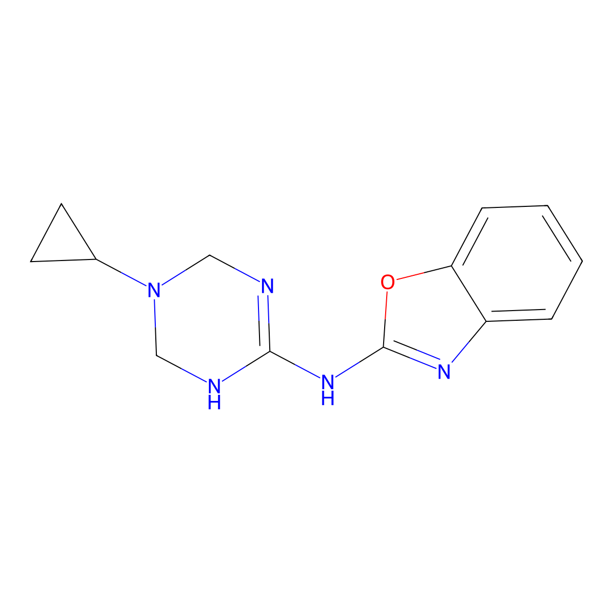 N-(5-cyclopropyl-1,4,5,6-tetrahydro-1,3,5-triazin-2-yl)-1,3-benzoxazol-2-amine molecular structure, CAS 1379811-54-7