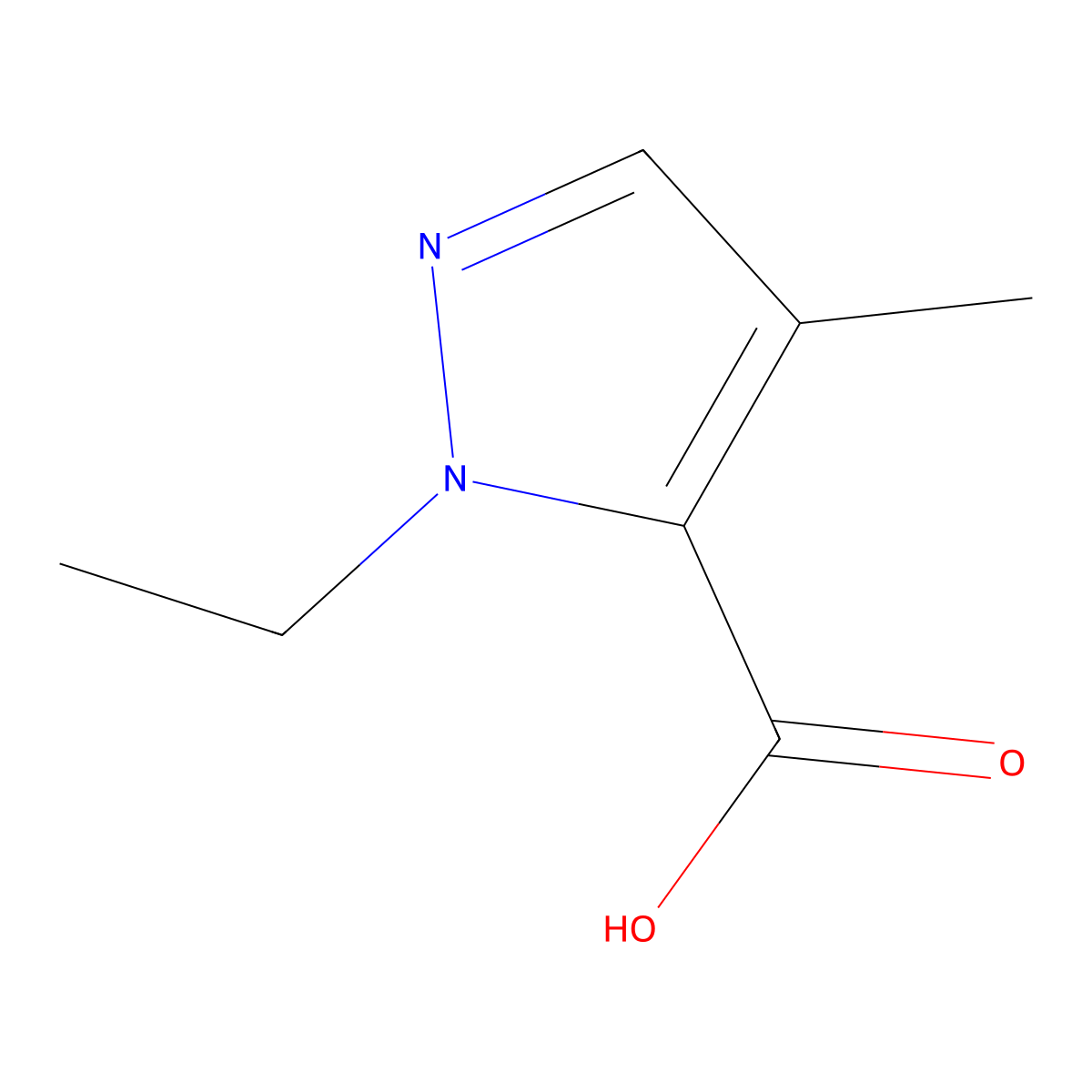 1-Ethyl-4-methyl-1H-pyrazole-5-carboxylic acid molecular structure, CAS 1379811-59-2