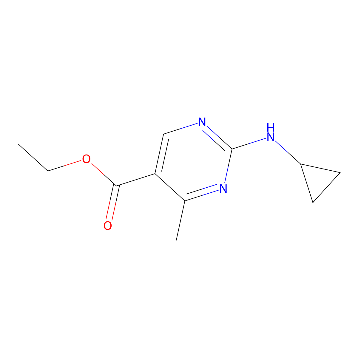 Ethyl 2-(cyclopropylamino)-4-methylpyrimidine-5-carboxylate molecular structure, CAS 1379811-61-6