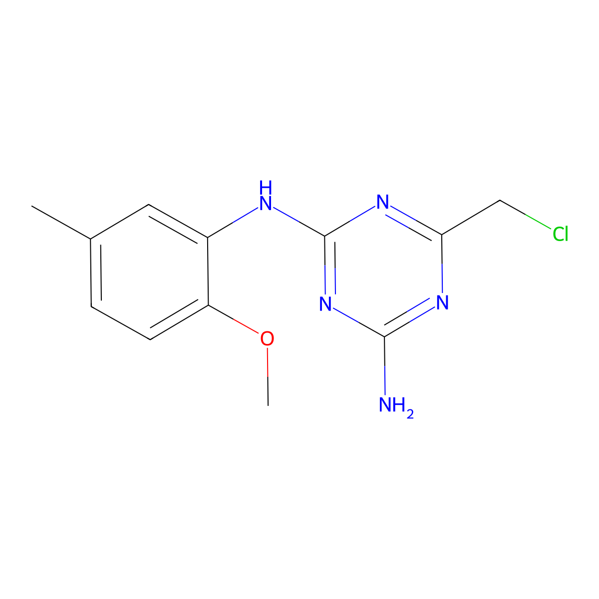 6-(chloromethyl)-N-(2-methoxy-5-methylphenyl)-1,3,5-triazine-2,4-diamine molecular structure, CAS 1379811-75-2