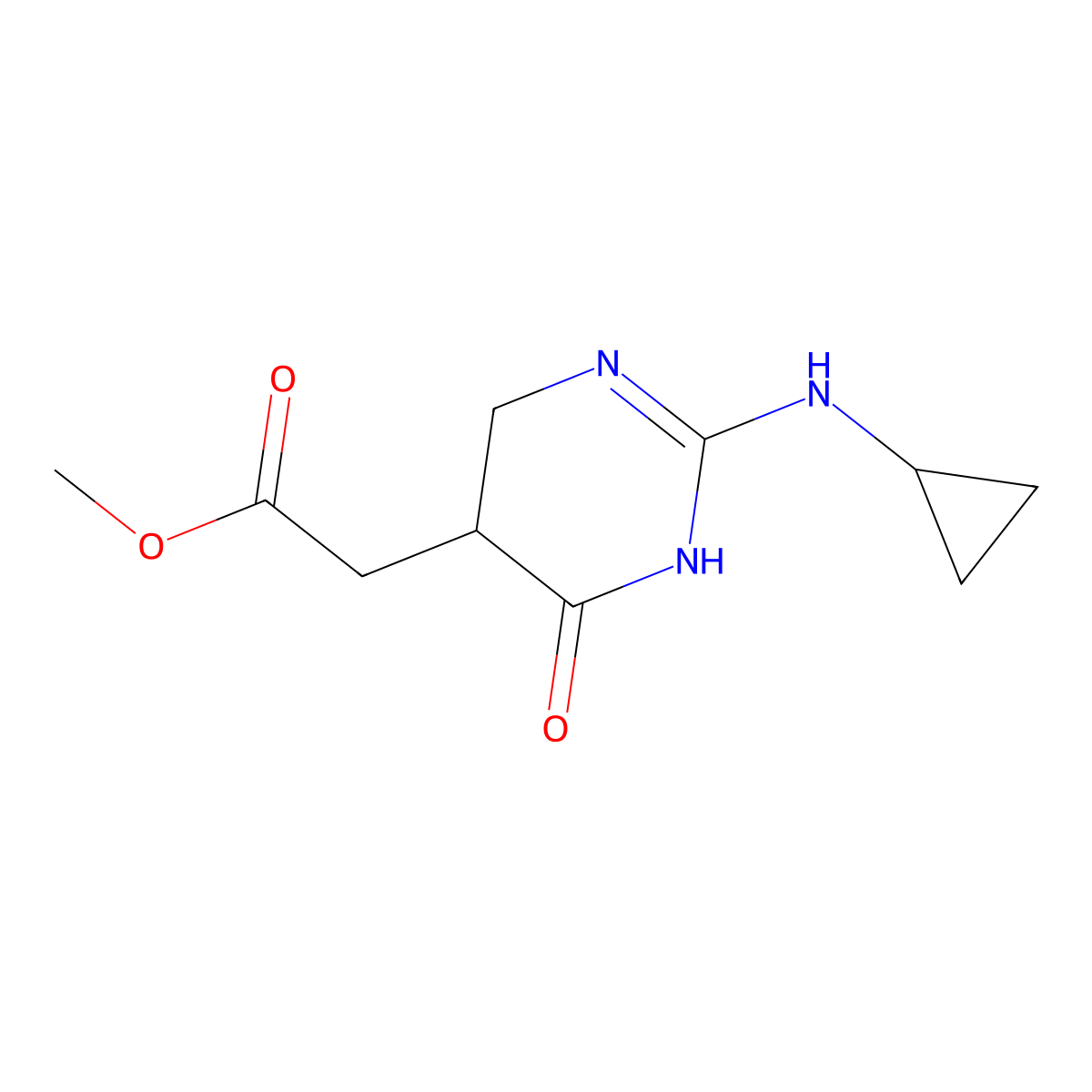 Methyl [2-(cyclopropylamino)-6-oxo-1,4,5,6-tetrahydropyrimidin-5-yl]acetate molecular structure, CAS 1379811-77-4