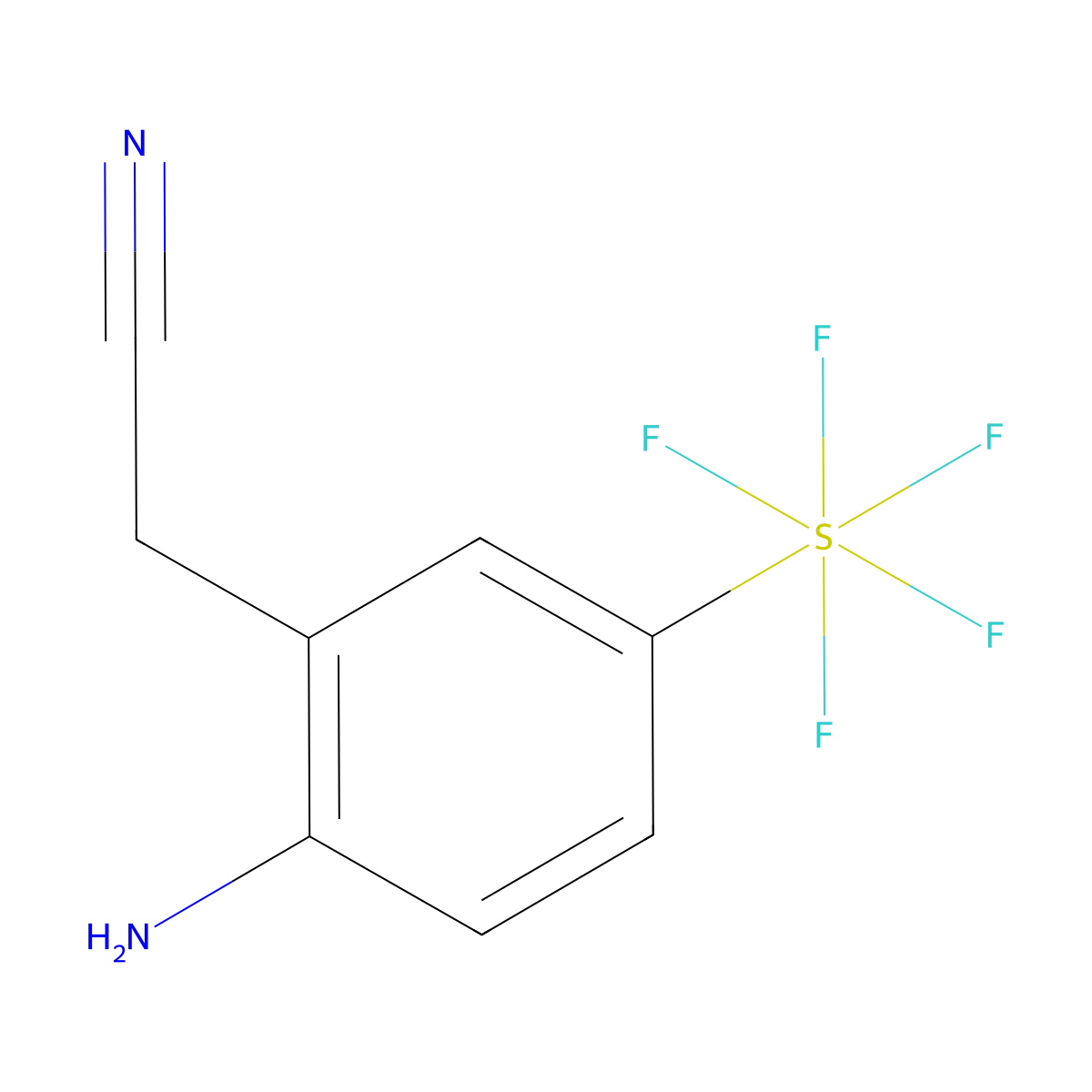 (2-Amino-5-(pentafluorosulfanyl)phenyl)acetonitrile molecular structure, CAS 1379811-93-4
