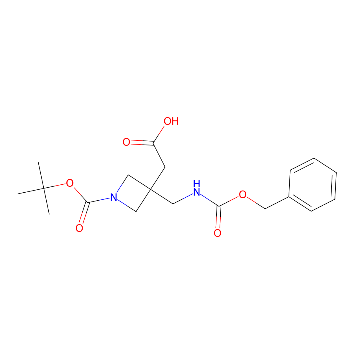 2-(3-((((Benzyloxy)carbonyl)amino)methyl)-1-(tert-butoxycarbonyl)azetidin-3-yl)acetic acid molecular structure, CAS 1379812-07-3
