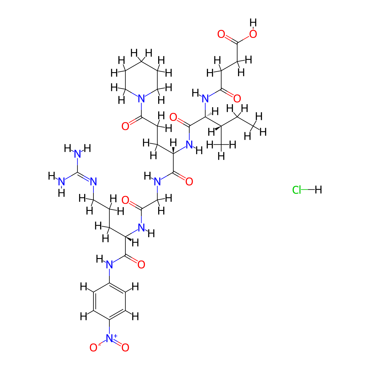 N-(3-carboxy-1-oxopropyl)-L-isoleucyl-5-oxo-5-(1-piperidinyl)-L-norvalylglycyl-N-(4-nitrophenyl)-L-argininamide, monohydrochloride molecular structure, CAS 1379822-04-4