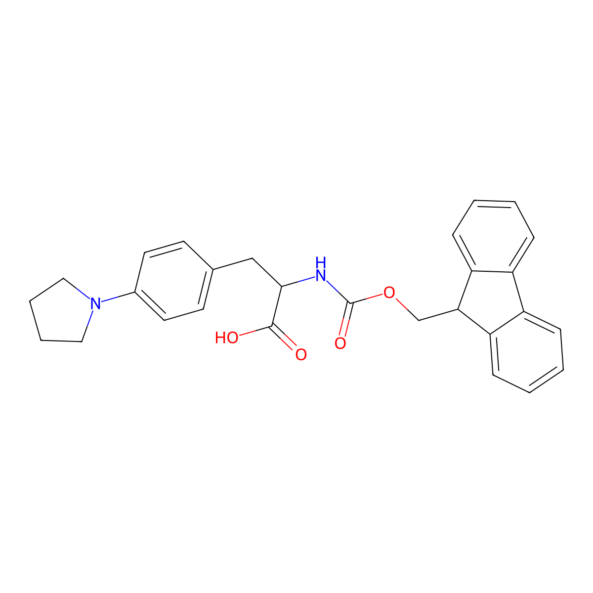 2-((((9H-Fluoren-9-yl)methoxy)carbonyl)amino)-3-(4-(pyrrolidin-1-yl)phenyl)propanoic acid molecular structure, CAS 1379835-32-1